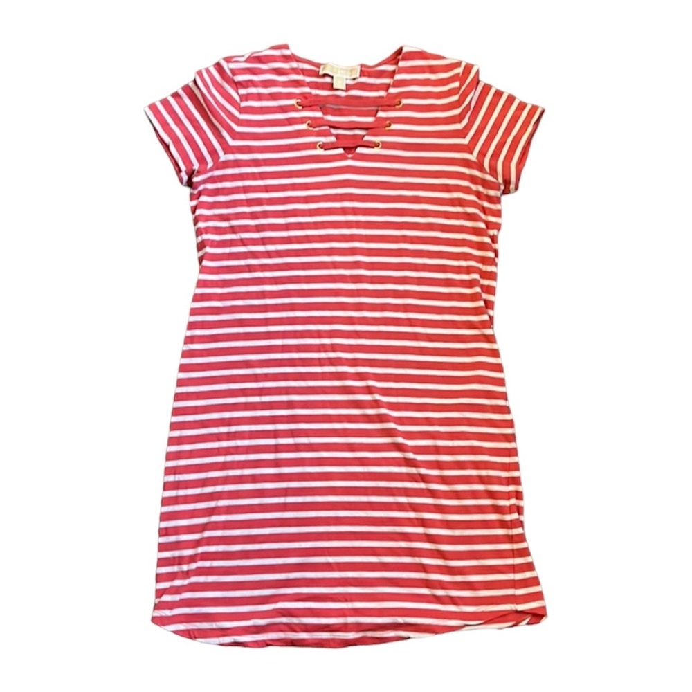 Micheal Kors Pink and White Striped T Shirt Beach Dress Women’s Extra Small